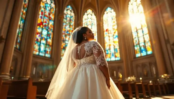 czarna panna młoda plus size w kościele