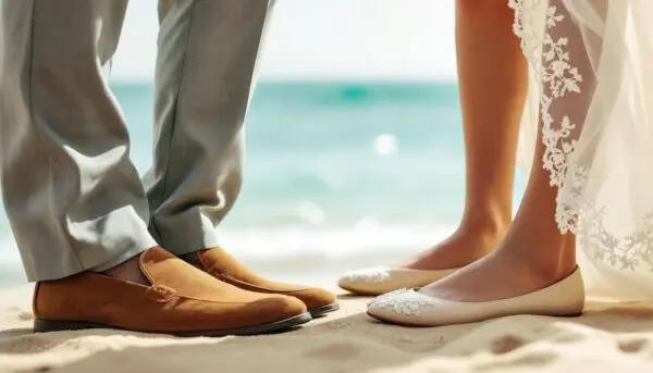 buty panny młodej i pana młodego na plaży